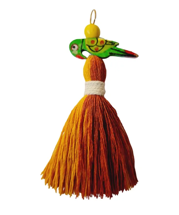 Mini_Cotton_Tassels_with_Parrots_(Pack_of_10)_(Dual-Mustard_&_Rust_Brown)