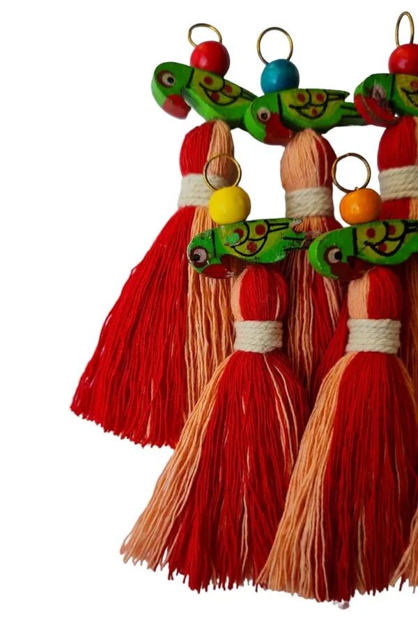 Mini_Cotton_Tassels_with_Parrots_(Pack_of_10)_(Dual-Peach_&_Red)