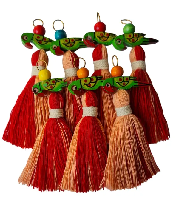 Mini_Cotton_Tassels_with_Parrots_(Pack_of_10)_(Dual-Peach_&_Red)