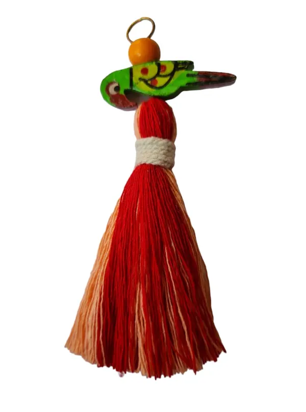 Mini_Cotton_Tassels_with_Parrots_(Pack_of_10)_(Dual-Peach_&_Red)