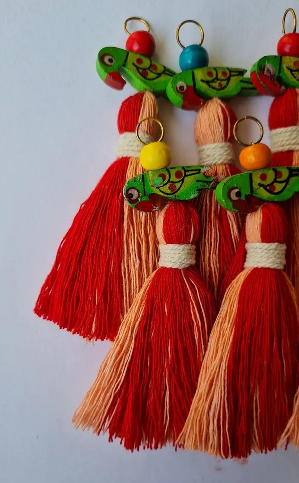 Mini_Cotton_Tassels_with_Parrots_(Pack_of_10)_(Dual-Peach_&_Red)