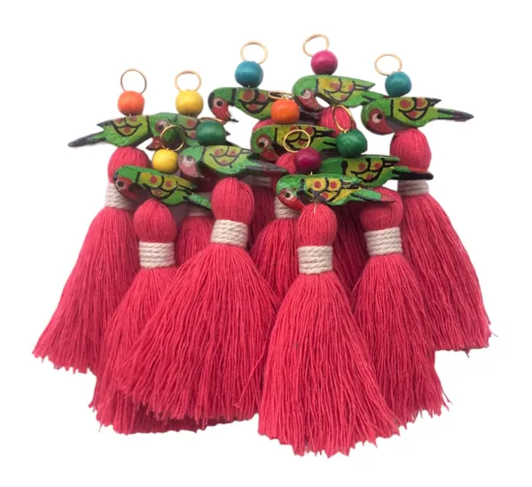Mini_Cotton_Tassels_with_Parrots_(Pack_of_10)_(Flamingo_Pink)