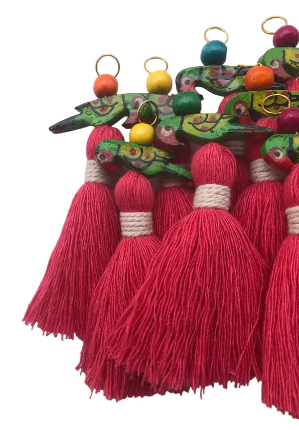 Mini_Cotton_Tassels_with_Parrots_(Pack_of_10)_(Flamingo_Pink)