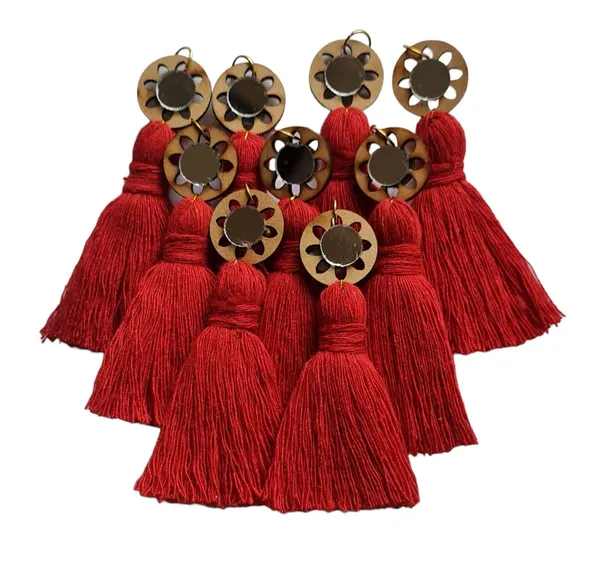 Red_Mini_Cotton_Handmade_Tassels_with_mirrors_,_Pack_of_10