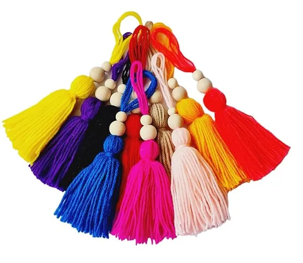 Woolen_Tassels_with_wooden_beads_for_DIY/Craft_projects_,_Pack_of_10_()