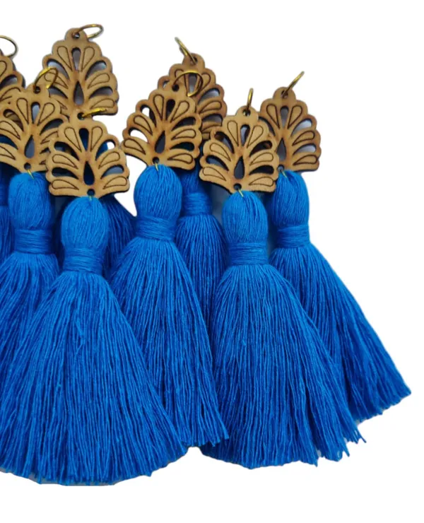 Firozi_Mini_Cotton_Handmade__Tassels_with_wooden_leaf_,_Pack_of_10