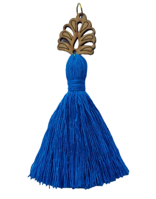 Firozi_Mini_Cotton_Handmade__Tassels_with_wooden_leaf_,_Pack_of_10