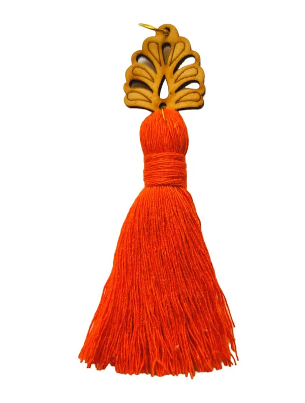 Orange_Mini_Cotton_Handmade__Tassels_with_wooden_leaf_,_Pack_of_10