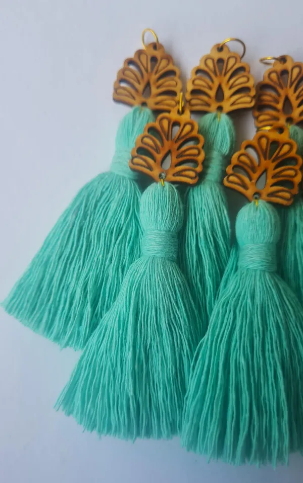 Turquoise_Blue_Mini_Cotton_Handmade__Tassels_with_wooden_leaf_,_Pack_of_10
