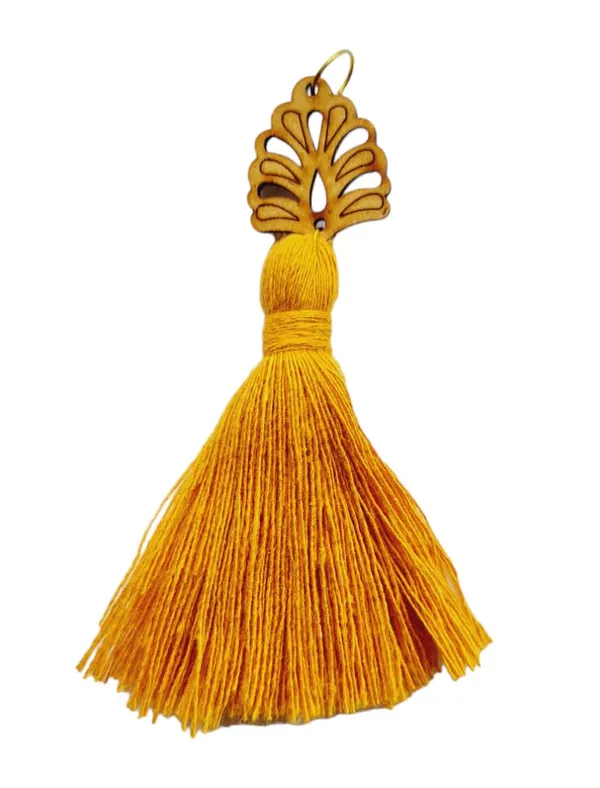 Mustard_Mini_Cotton_Handmade_Tassels_with_wooden_leaf_,_Pack_of_10