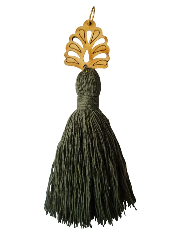 Military_Green_Mini_Cotton_Handmade_Tassels_with_wooden_leaf_,_Pack_of_10