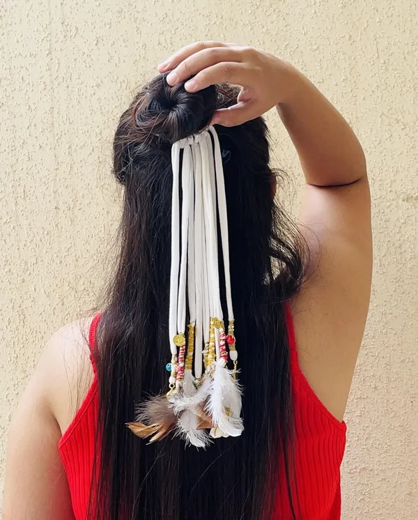 White_Pankh_-_boho_handmade_hair_string_|_(Shoulder_Length_,_12-14_inch)_(Pack_of_1)