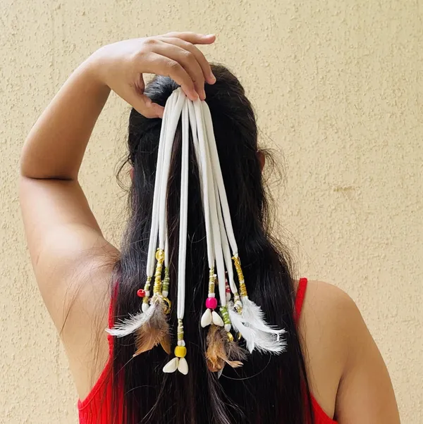White_Pankh_-_boho_handmade_hair_string_|_(Shoulder_Length_,_12-14_inch)_(Pack_of_1)