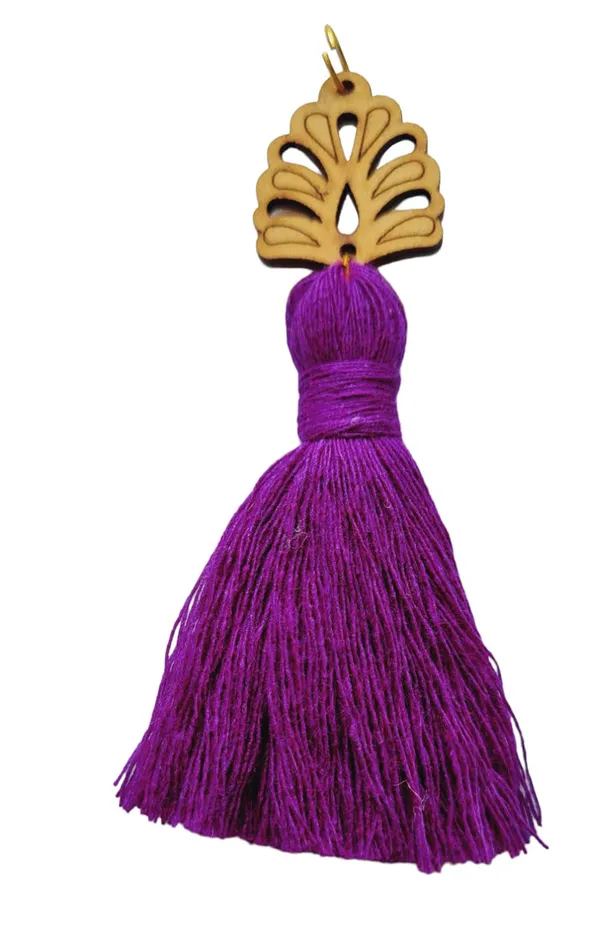 Purple_Mini_Cotton_Handmade__Tassels_with_wooden_leaf_,_Pack_of_10