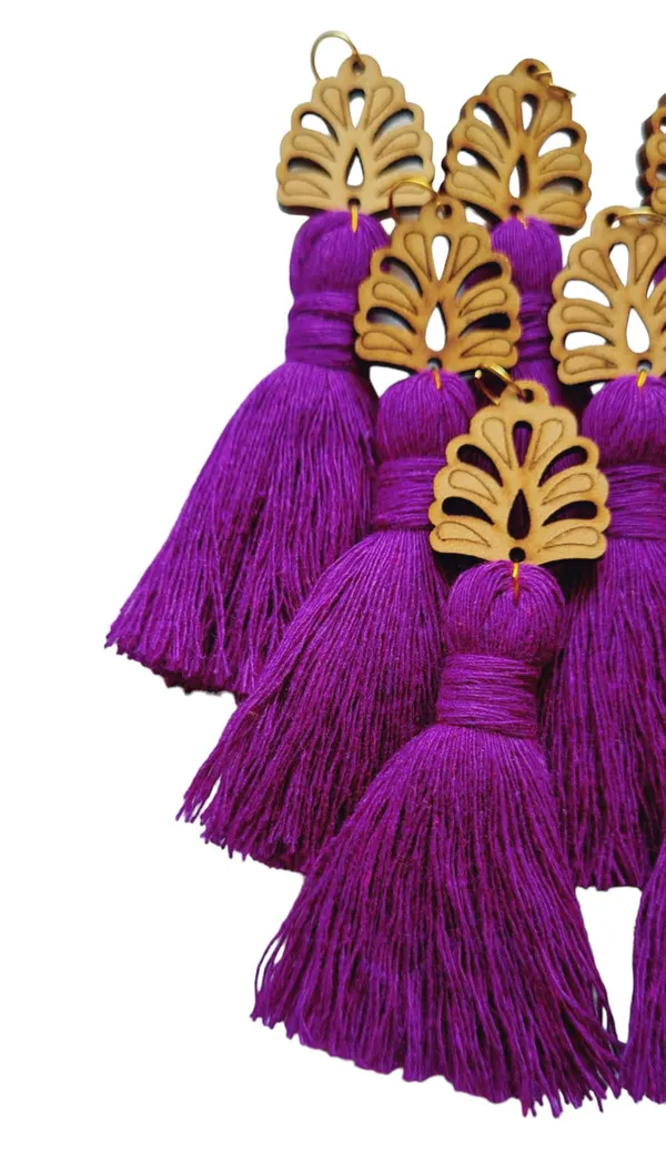 Purple_Mini_Cotton_Handmade__Tassels_with_wooden_leaf_,_Pack_of_10
