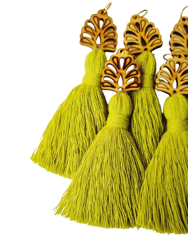 Olive_Green_Mini_Cotton_Handmade__Tassels_with_wooden_leaf__,_Pack_of_10