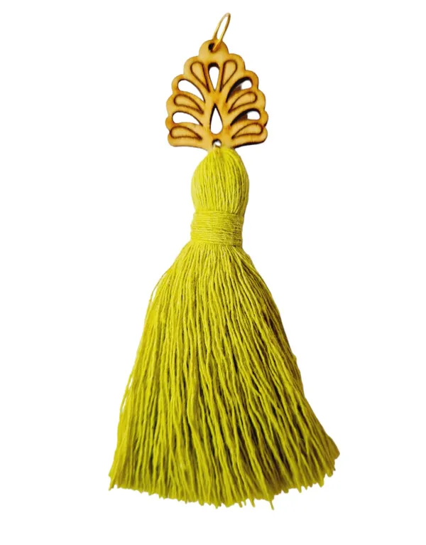 Olive_Green_Mini_Cotton_Handmade__Tassels_with_wooden_leaf__,_Pack_of_10