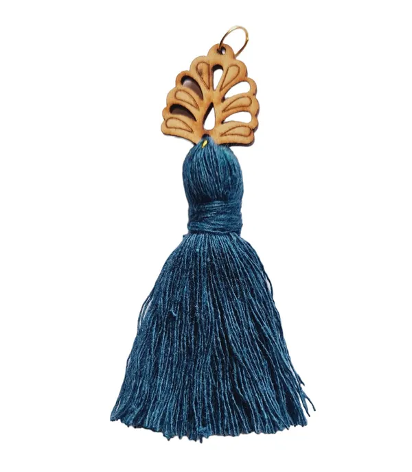 Prussian_Blue_Mini_Cotton_Handmade__Tassels_with_wooden_leaf__,_Pack_of_10
