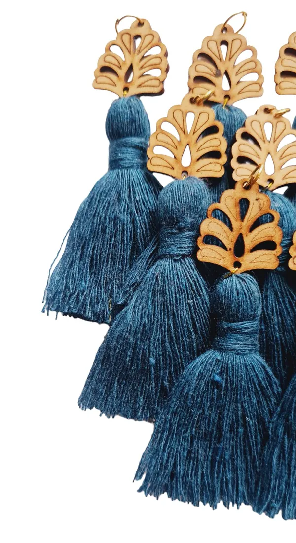 Prussian_Blue_Mini_Cotton_Handmade__Tassels_with_wooden_leaf__,_Pack_of_10