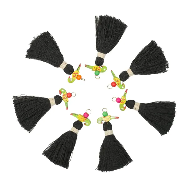 Mini_Cotton_Tassels_with_Parrots_(Pack_of_10)_(Black)