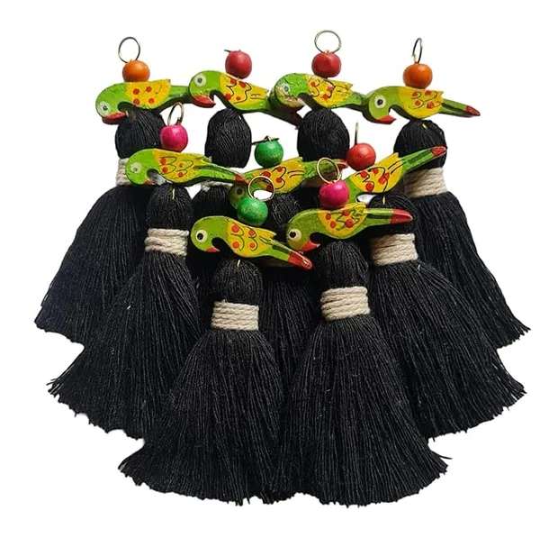 Mini_Cotton_Tassels_with_Parrots_(Pack_of_10)_(Black)