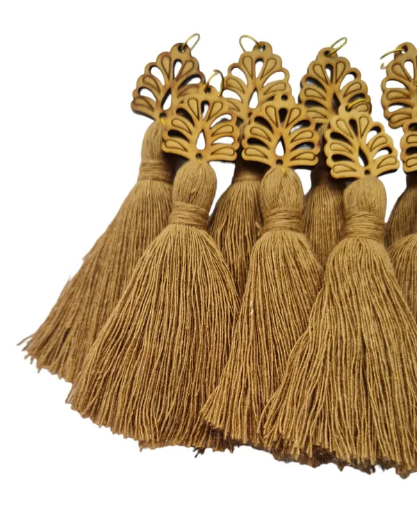 Dark_Beige_Mini_Cotton_Handmade_Tassels_with_wooden_leaf_,_Pack_of_10