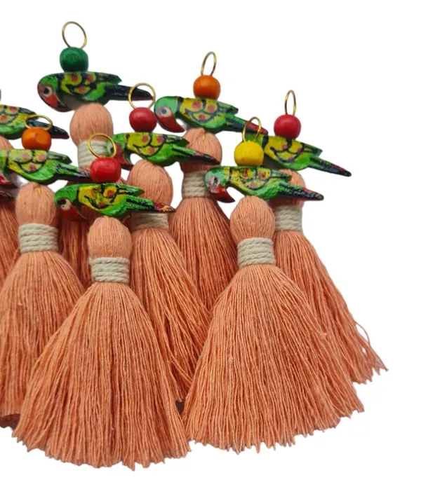 Mini_Cotton_Tassels_with_Parrots_(Pack_of_10)_(Light_Peach)