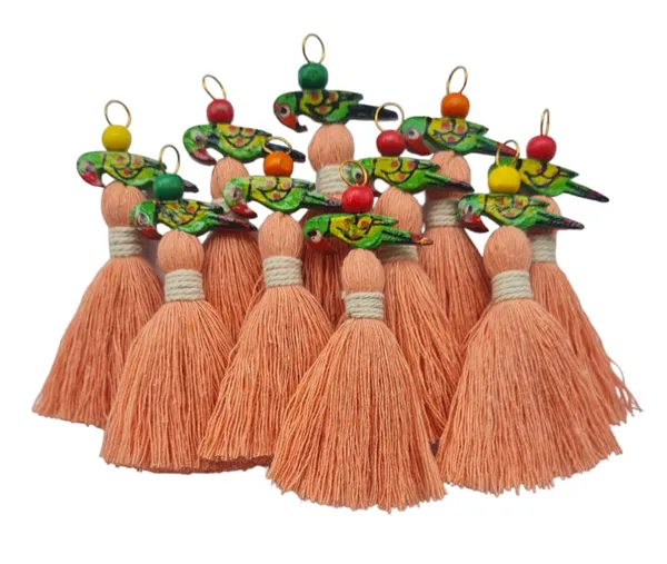 Mini_Cotton_Tassels_with_Parrots_(Pack_of_10)_(Light_Peach)