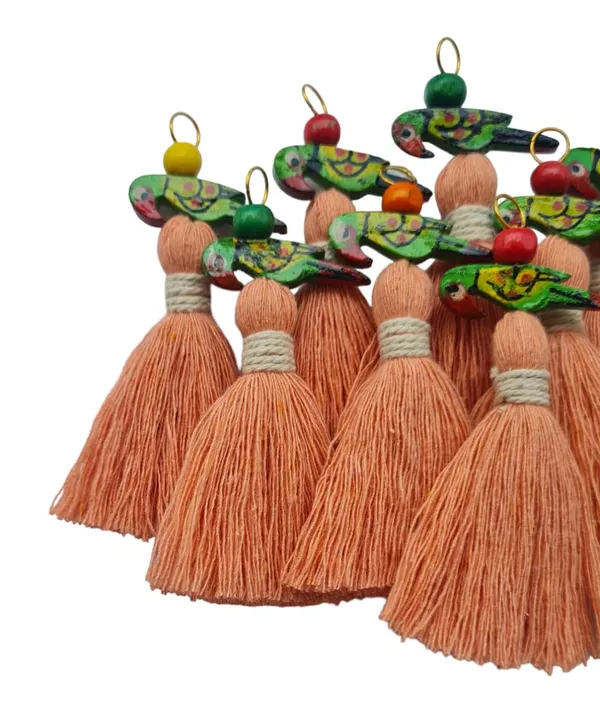 Mini_Cotton_Tassels_with_Parrots_(Pack_of_10)_(Light_Peach)