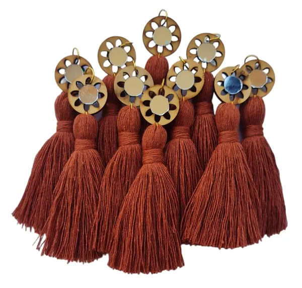 Rust_Brown_Mini_Cotton_Handmade__Tassels_with_mirrors_,_Pack_of_10