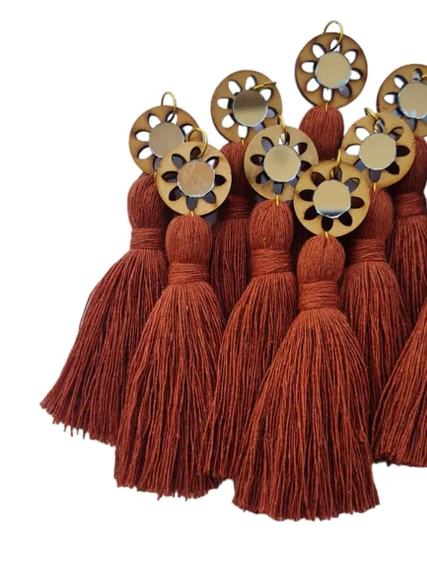 Rust_Brown_Mini_Cotton_Handmade__Tassels_with_mirrors_,_Pack_of_10