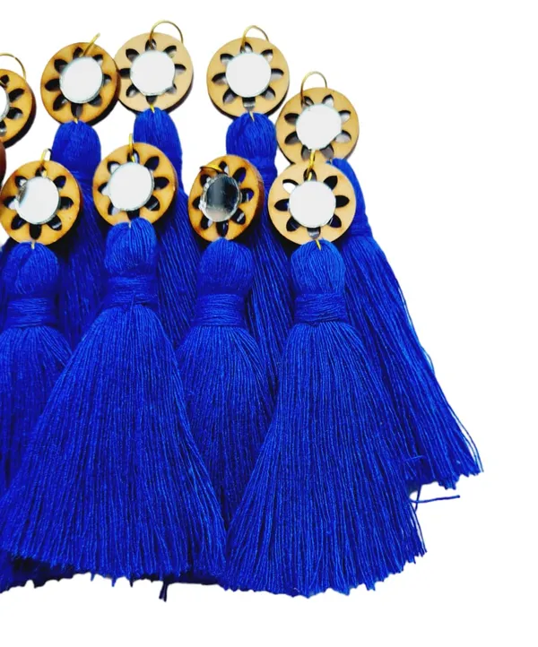 Royal_Blue_Mini_Cotton_Handmade__Tassels_with_mirrors_,_Pack_of_10
