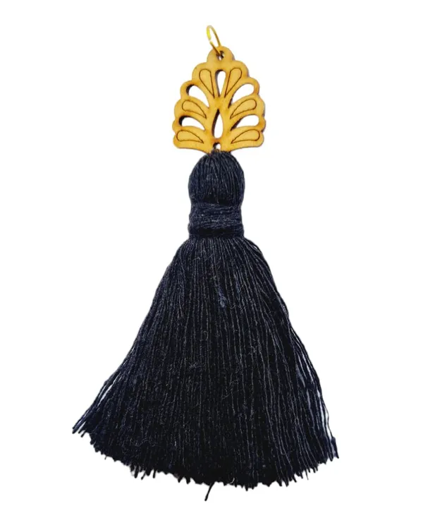 Black_Mini_Cotton_Handmade__Tassels_with_wooden_leaf_,_Pack_of_10