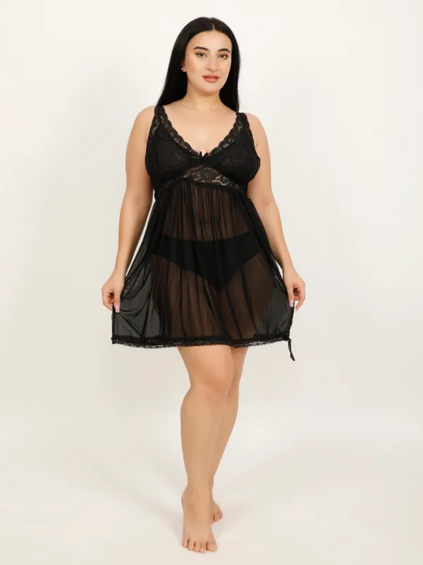Black_Power_Net_Baby_Doll_Lingerie_For_Women_&_Girls