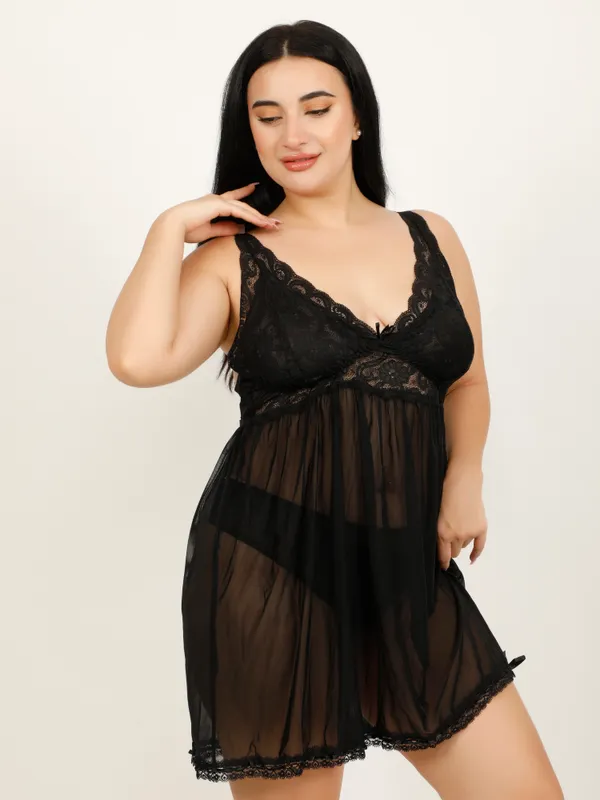 Black_Power_Net_Baby_Doll_Lingerie_For_Women_&_Girls