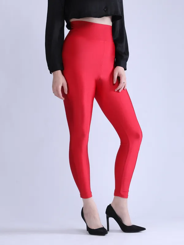 Red_Premium_Luxe_Shimmer_High_Waist_Broad_Belt_Glossy_Leggings_For_Women_&_Girls