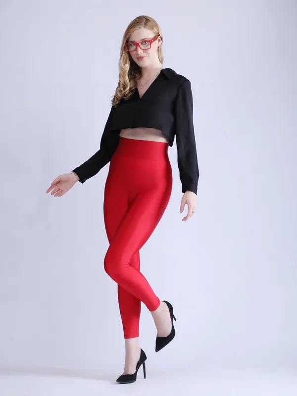Red_Premium_Luxe_Shimmer_High_Waist_Broad_Belt_Glossy_Leggings_For_Women_&_Girls