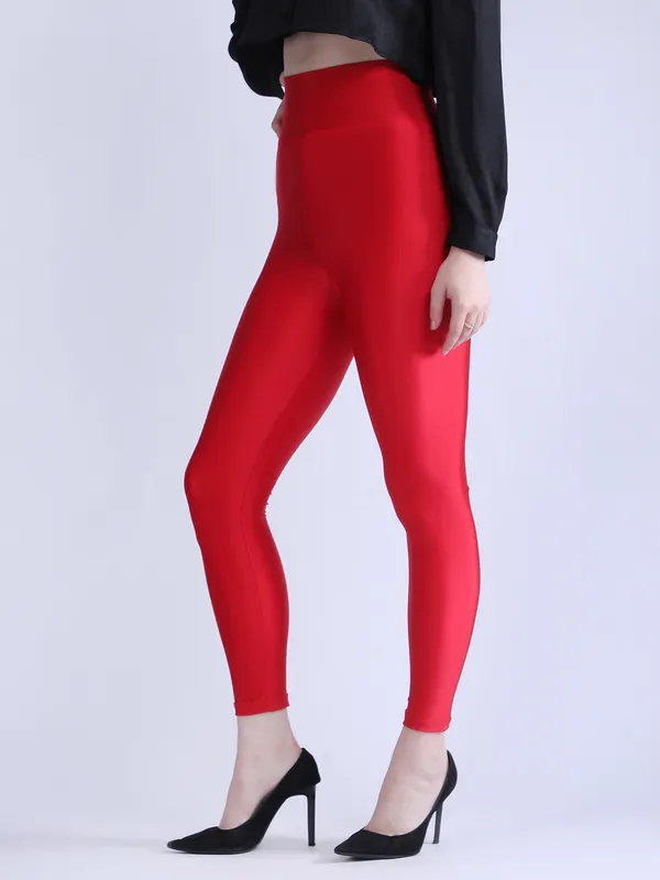 Red_Premium_Luxe_Shimmer_High_Waist_Broad_Belt_Glossy_Leggings_For_Women_&_Girls