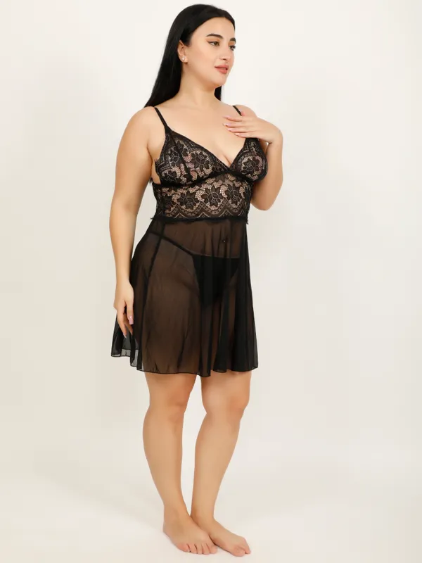 Black_Power_Net_Baby_Doll_Lingerie_For_Women_&_Girls