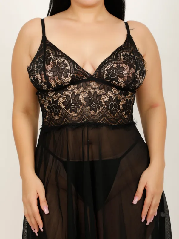 Black_Power_Net_Baby_Doll_Lingerie_For_Women_&_Girls