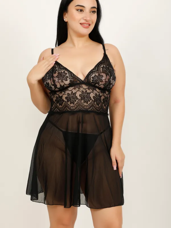 Black_Power_Net_Baby_Doll_Lingerie_For_Women_&_Girls