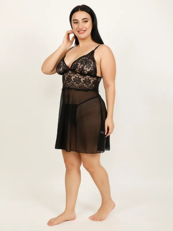 Black_Power_Net_Baby_Doll_Lingerie_For_Women_&_Girls