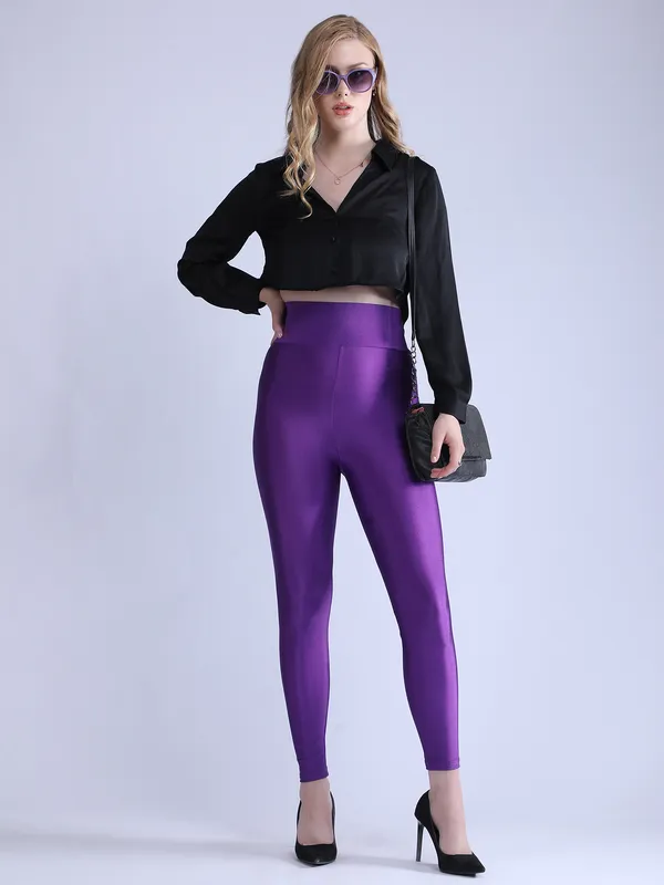 Purple_Premium_Luxe_Shimmer_High_Waist_Broad_Belt_Glossy_Leggings_For_Women_&_Girls