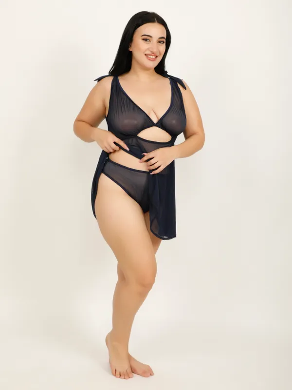 Navy_Blue_Power_Net_Baby_Doll_Lingerie_For_Women_&_Girls