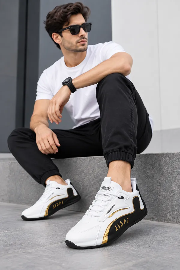 888_Men’s_White_&_Black_Casual_Sneakers_with_Gold_Accent
