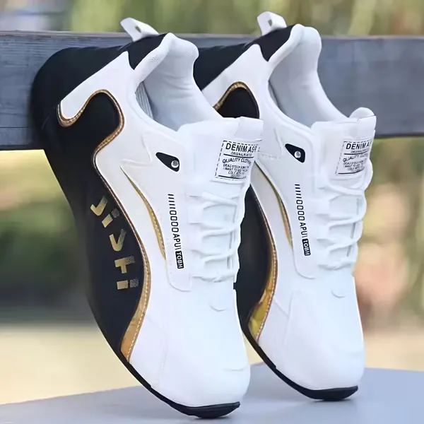 888_Men’s_White_&_Black_Casual_Sneakers_with_Gold_Accent
