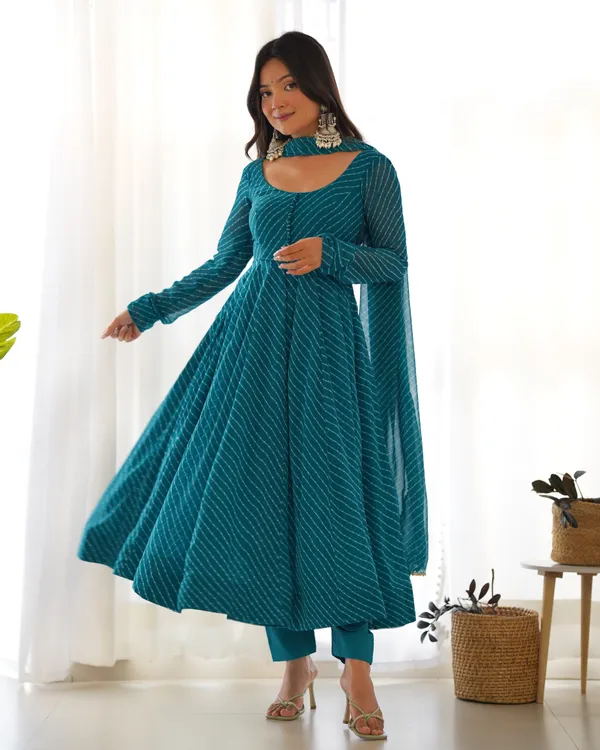 Blue_Pure_Georgette_Laheriya_Print_Fully_Flair_Anarkali_Suit,_Pant_With_Dupatta_Set