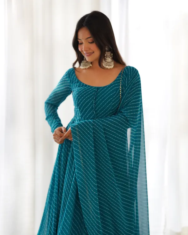 Blue_Pure_Georgette_Laheriya_Print_Fully_Flair_Anarkali_Suit,_Pant_With_Dupatta_Set