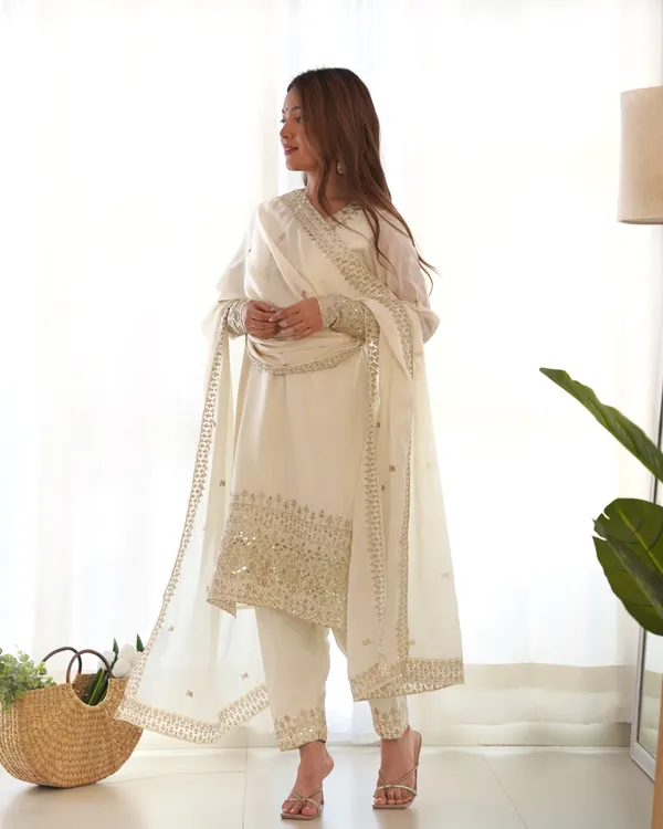 White_Pure_Chinon_Silk_Kurta_Suit_Set_With_Dupatta_&_Pant