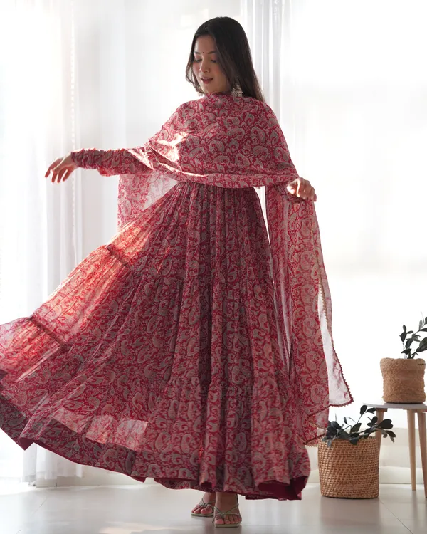 Maroon_Pure_Soft_Fox_Georgette_Anarkali_Suit_Set_With_Huge_Flair,_Dupatta_&_Pant